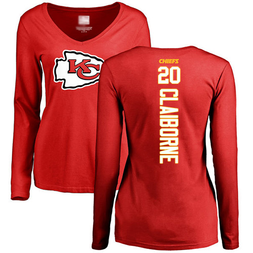 Women Football Kansas City Chiefs #20 Claiborne Morris Red Backer Slim Fit Long Sleeve T-Shirt